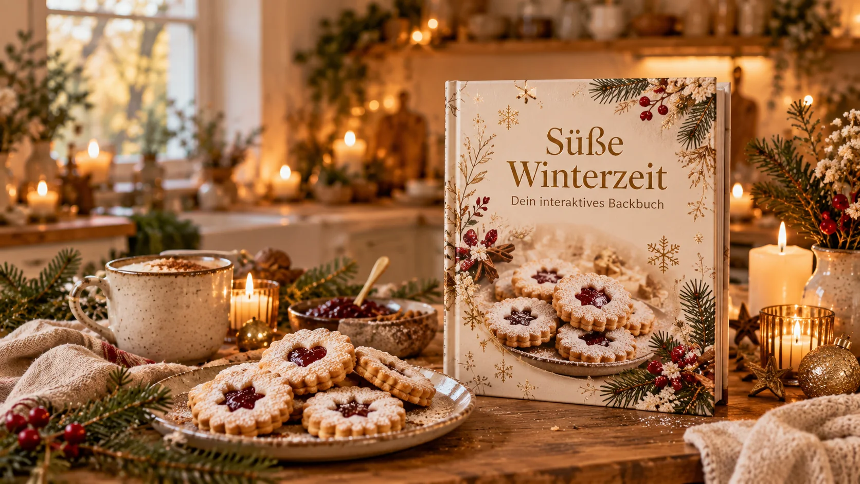 Süße Winterzeit mit winterlichem Gebäck und Kerzenschein